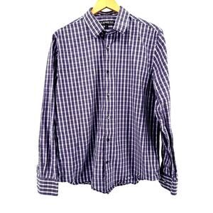 Express Modern Fit Men's Long Sleeve Button Purple Checkered Cotton Shirt–Large